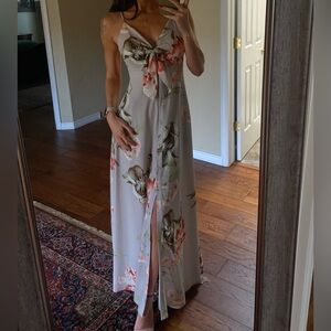 Beige Floral Maxi Dress - Button Down Skirt